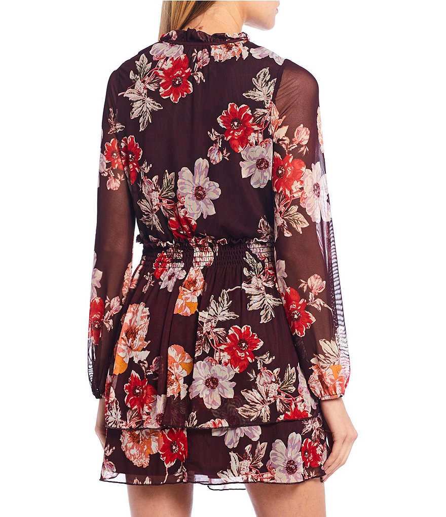 Allison & Kelly Floral Print Mesh Double Hem Dress
