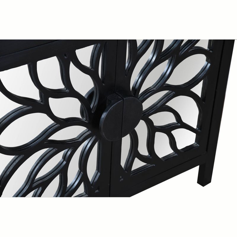 32" Rustic Accent Storage Cabinet with Flower Design Mirrored Front Black - The Urban Port