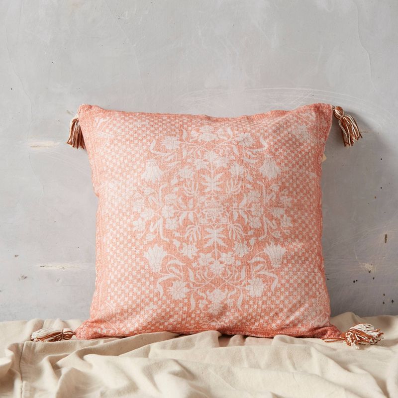 20"x20" Terracotta Patterned Motif Printed Square Throw Pillow - Patina Vie