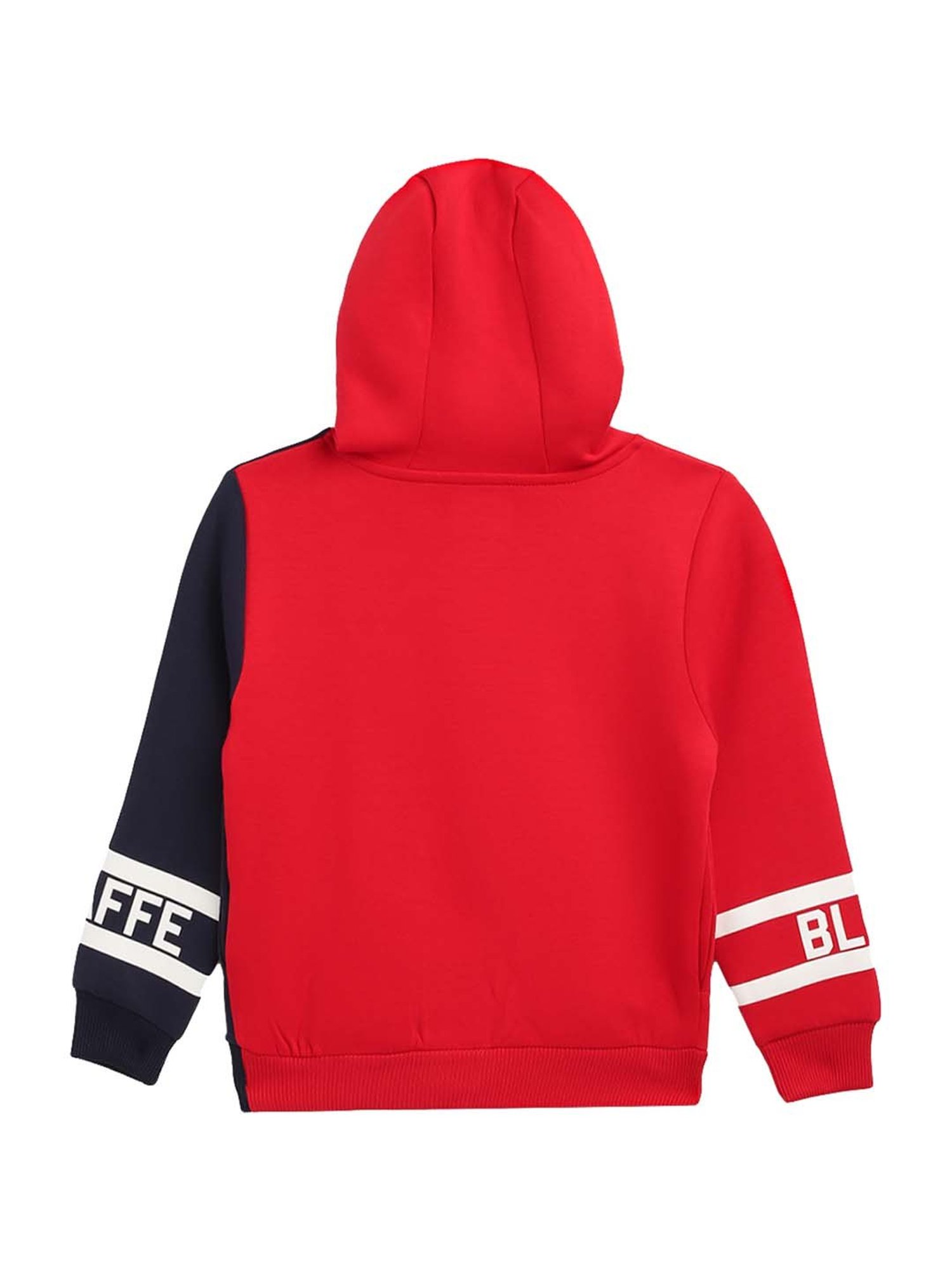 Blue Giraffe Kids Red Cotton Color Block Pattern Hoodie