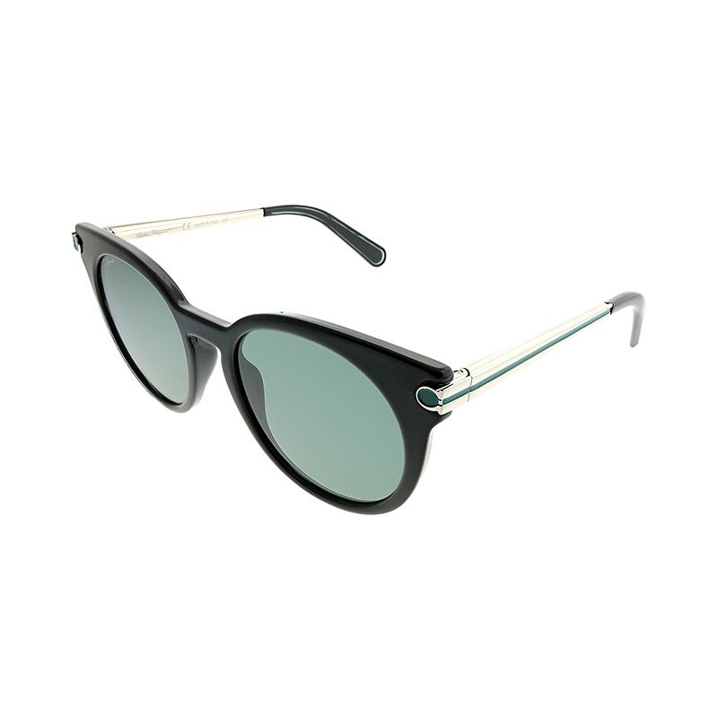 Salvatore Ferragamo SF 831S 976 Womens Round Sunglasses Black Silver Striped Green 51mm