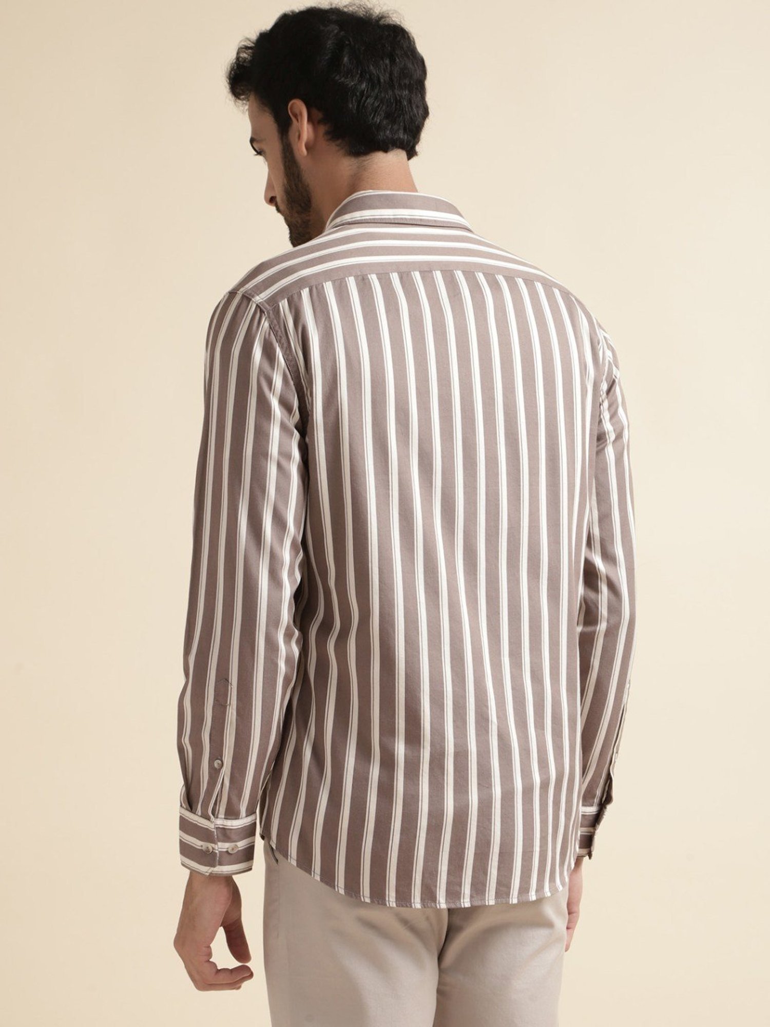 Andamen Brown Slim Fit Striped Shirt