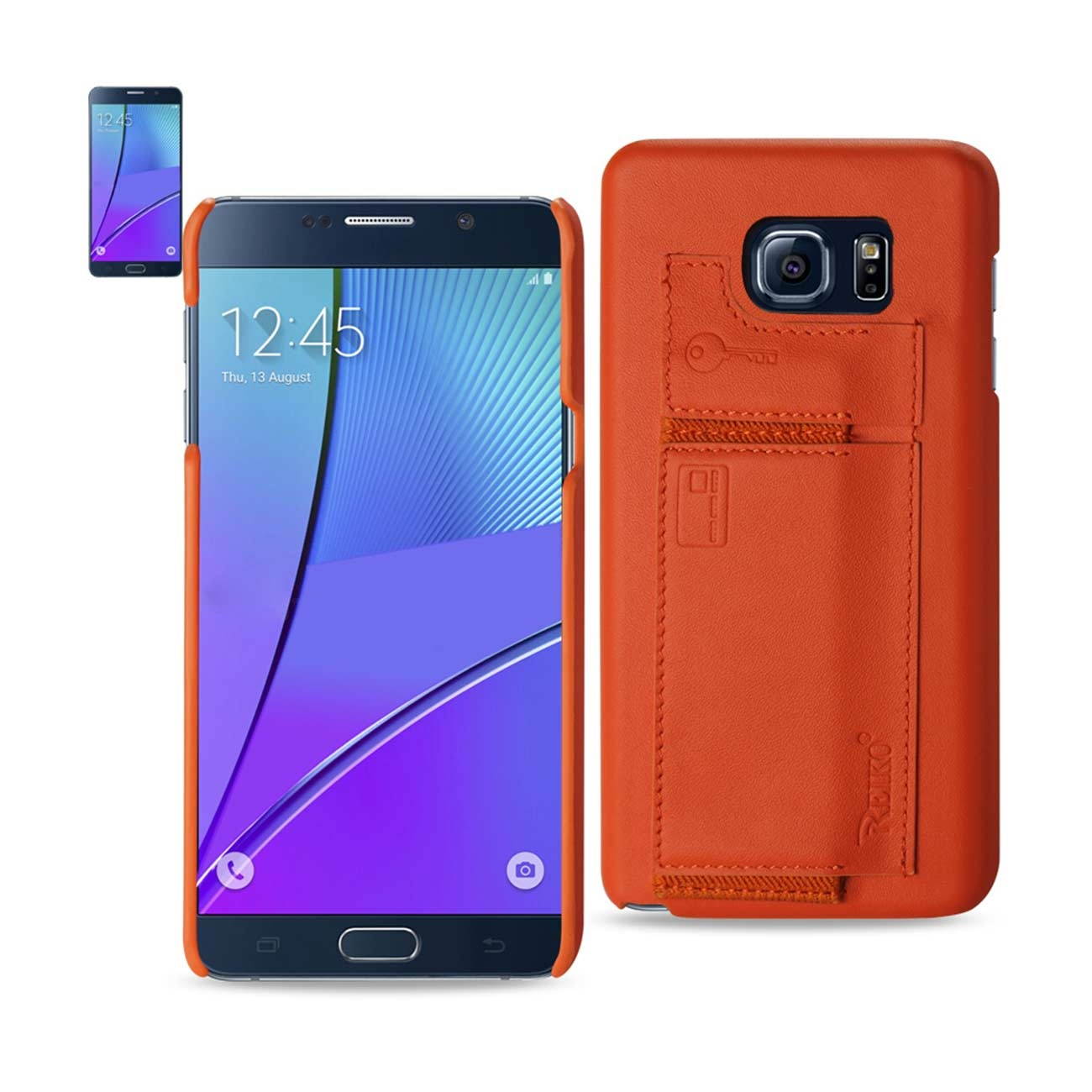 REIKO RFID GENUINE LEATHER CASE PROTECTION FOR GALAXY NOTE 5 AND KEY HOLDER IN TANGERINE