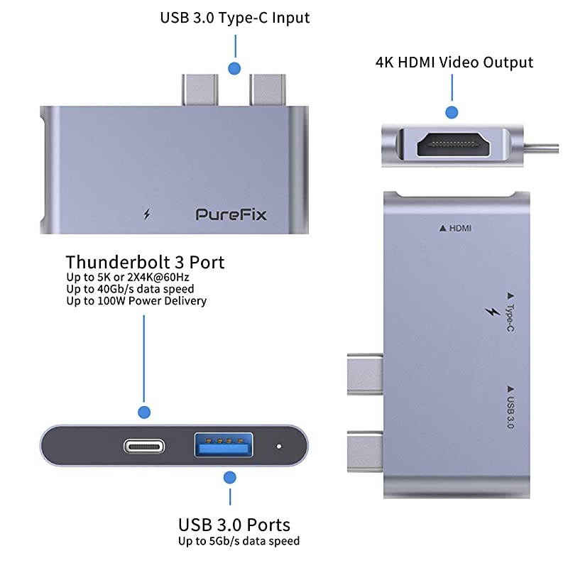 USB C Hub Adapter 3in1 Type C Extension Dongle with 4K HDMI 40Gbps 100W Power Delivery and USB 30 Data Port 5Gbps for MacBook Pro 20162020 13 15 16 MacBook Air 20182020
