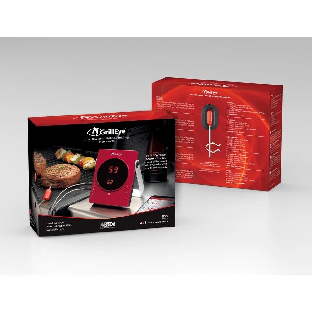 GrillEye Smart Bluetooth Grilling & Smoking Thermometer, Red