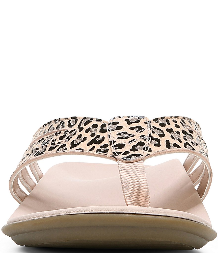 Vionic Alta Leopard Print Leather Thong Flat Sandals