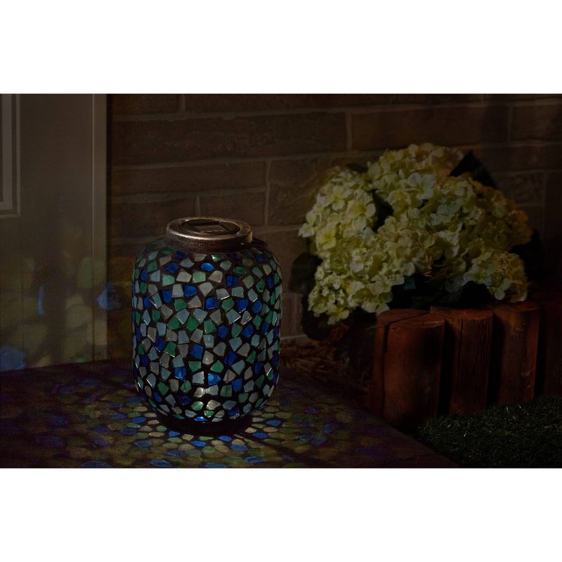 10" LED Mosaic Solar Outdoor Lantern Blue - Smart Solar