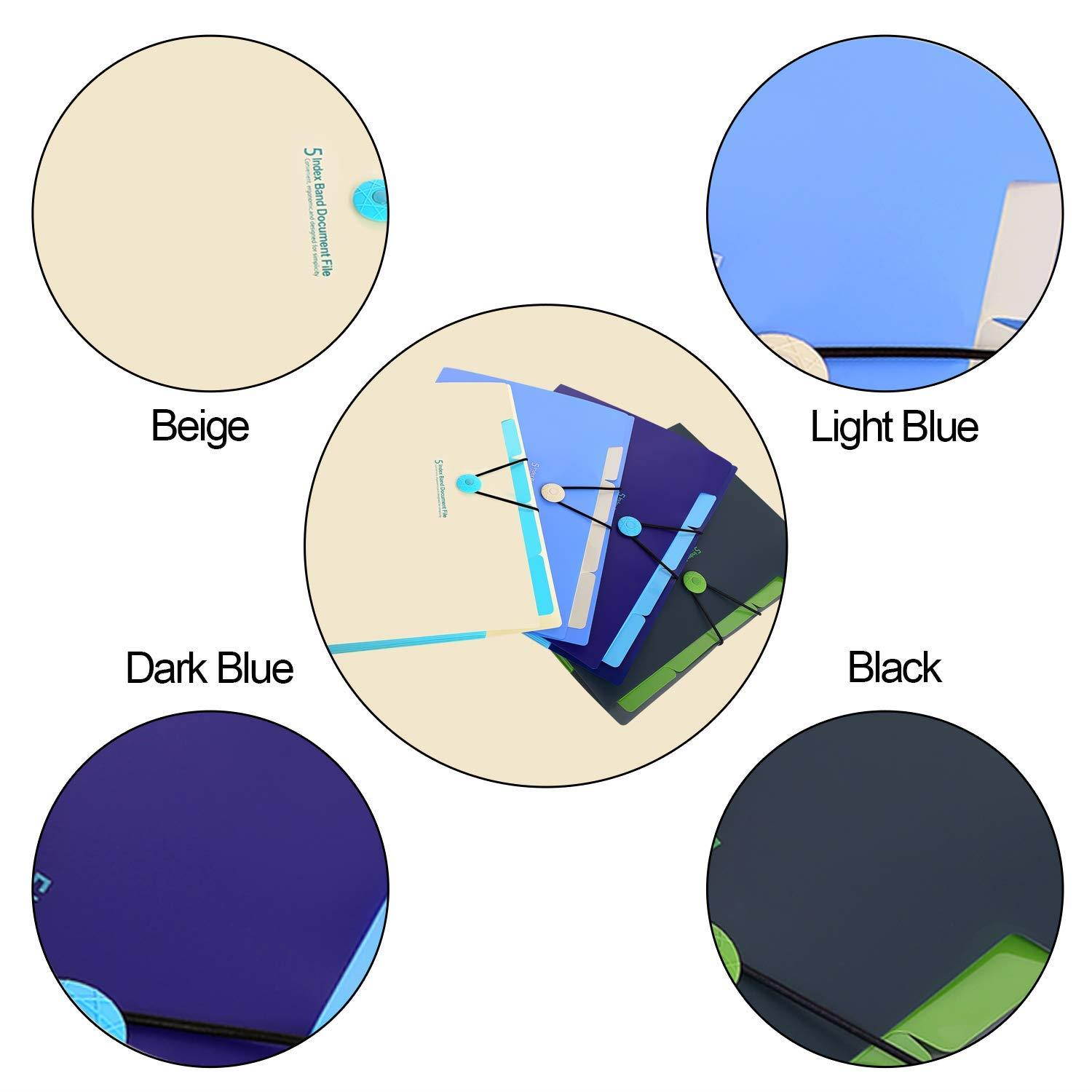 Skydue Expanding File Folders 5 Pockets Letter A4 Accordion Document Paper Organizer, Pack of 4