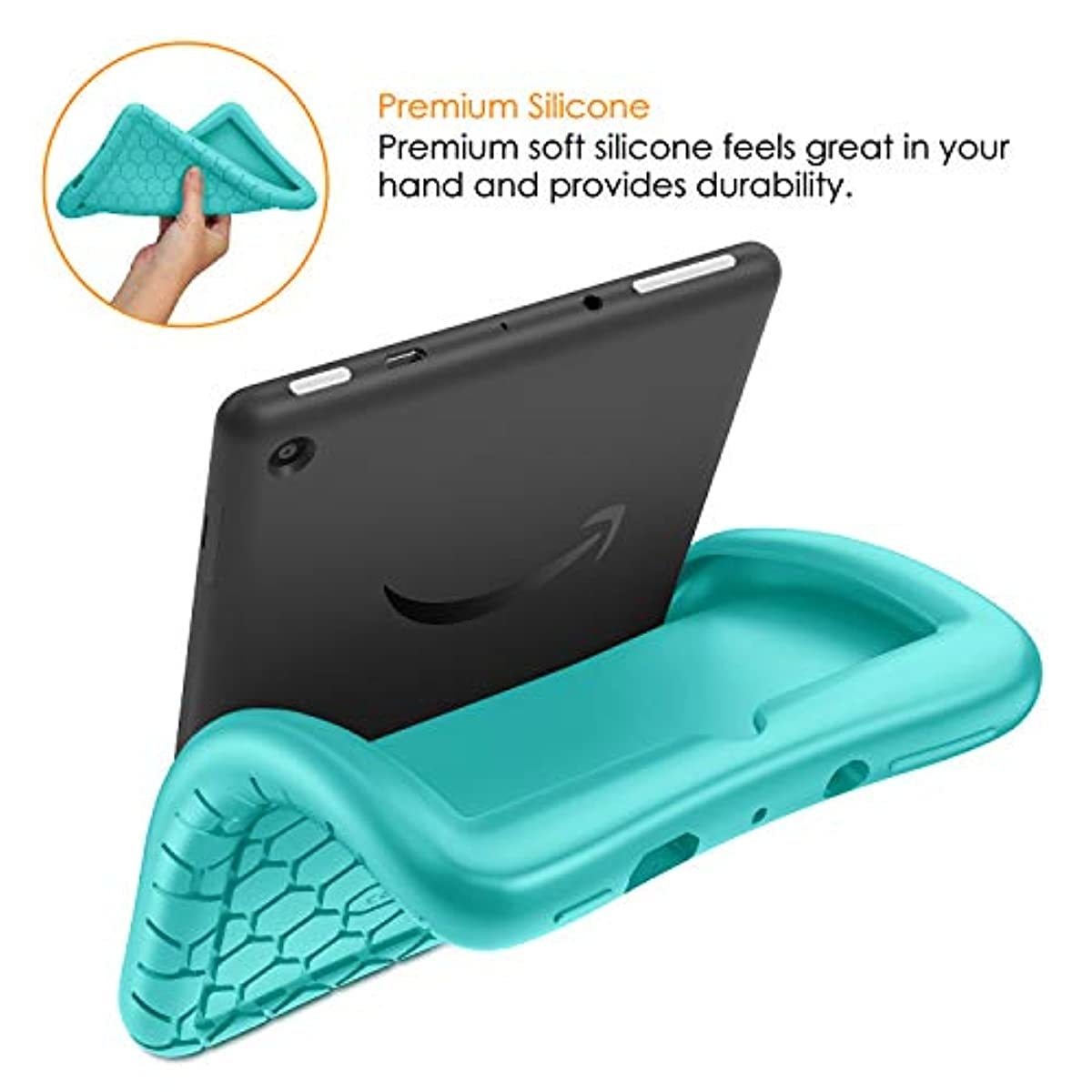 Fintie Silicone Case for All-New Amazon Fire 7 Tablet (9th Generation, 2019 Release) - [Honey Comb Series] [Kids Friendly] Light Weight [Anti Slip] Shock Proof Protective Cover, Turquoise