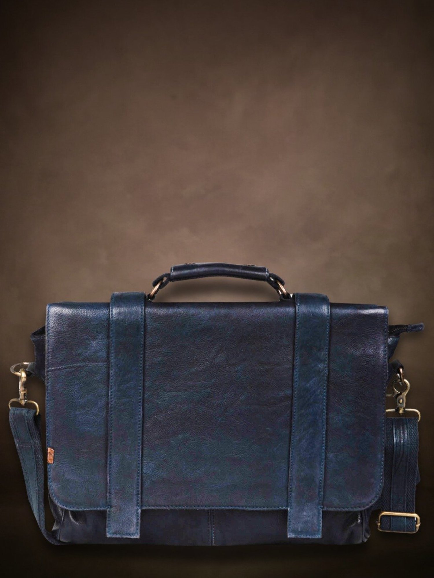 Art N Vintage Axel Navy Leather Solid Large Laptop Messenger Bag