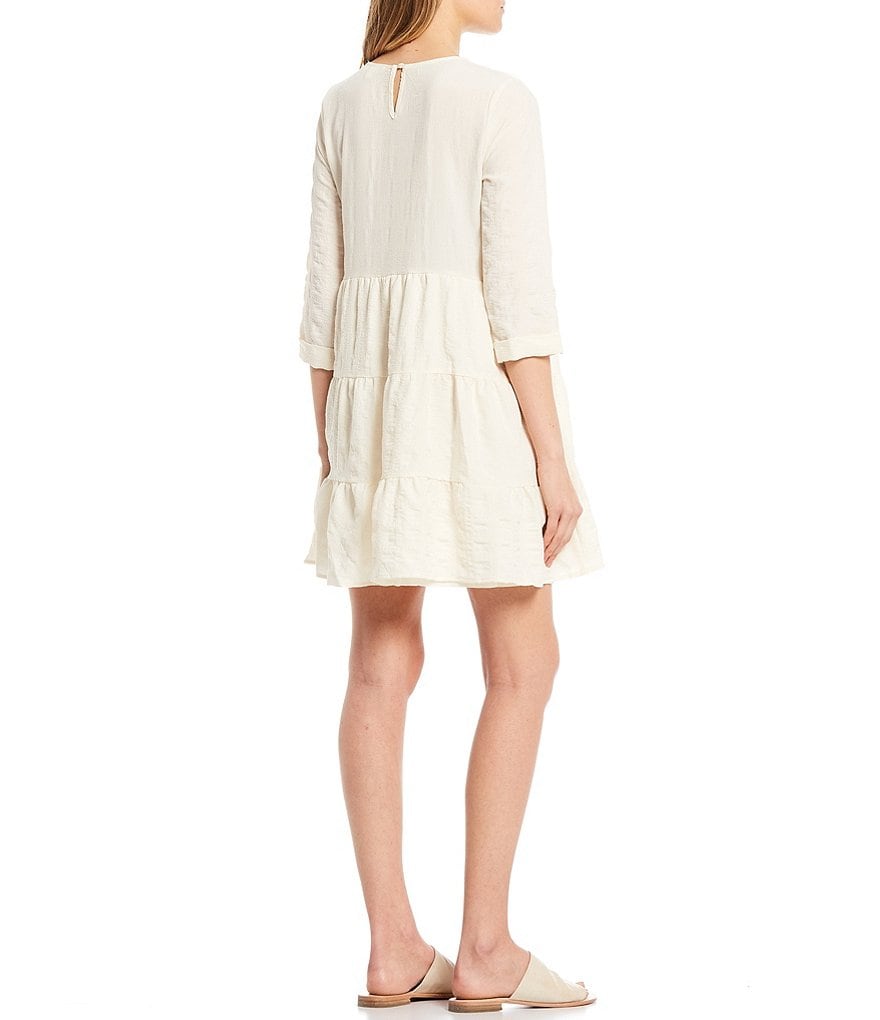 Blu Pepper 3/4 Sleeve Tiered Knit Babydoll Dress