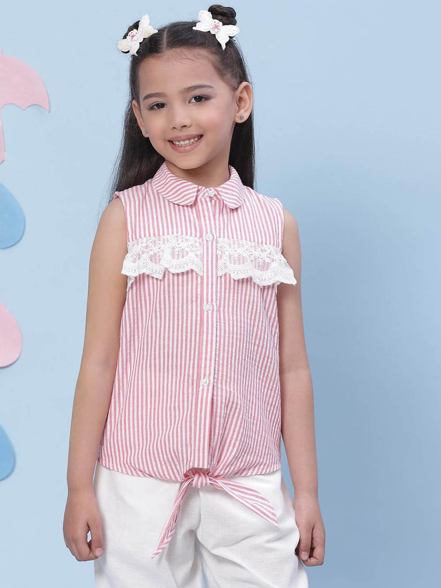 BIBA Girls Pink Striped Top