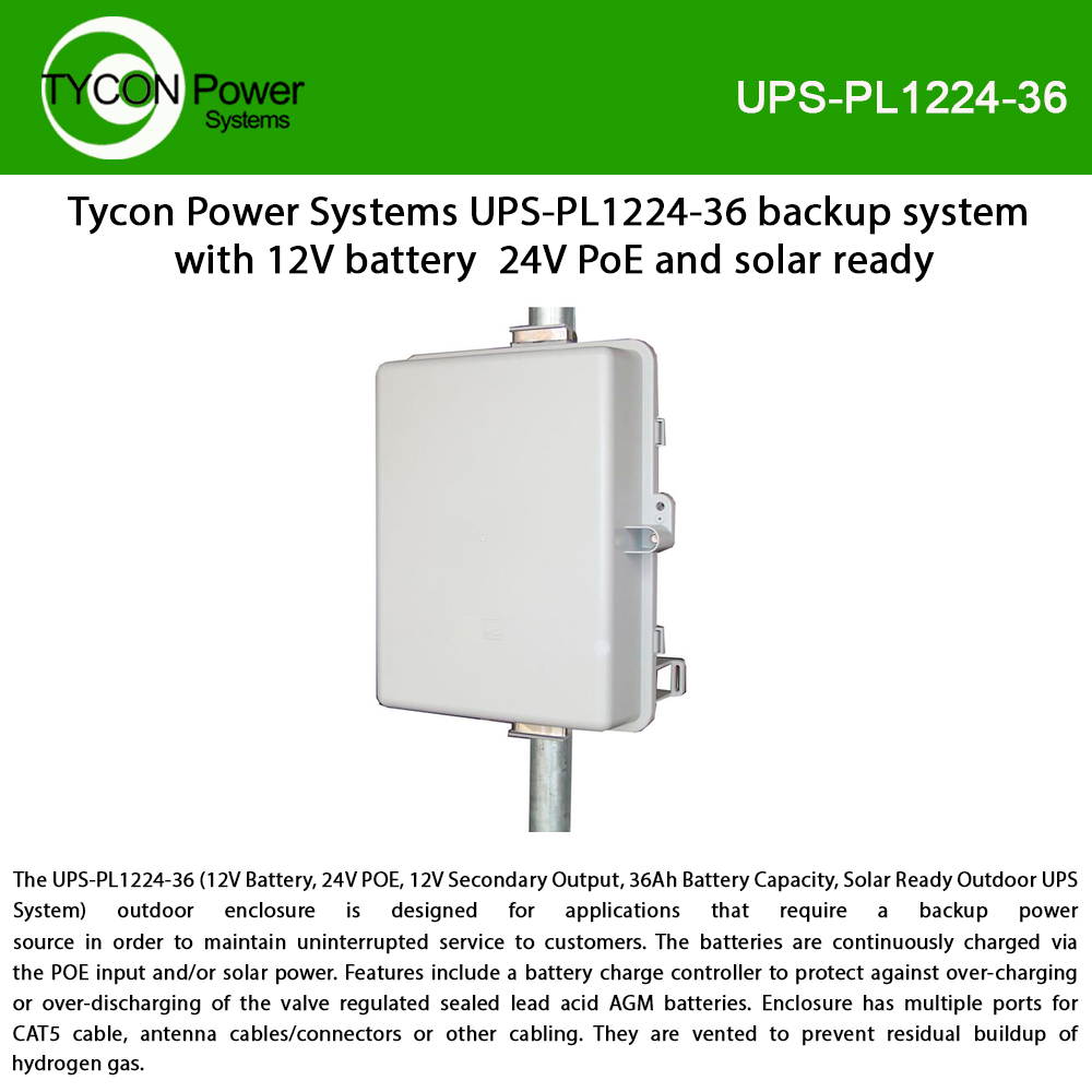 Tycon Power UPS-PL1224-36 - UPSPro, 30W 430VA Polycarbonate Enclosure