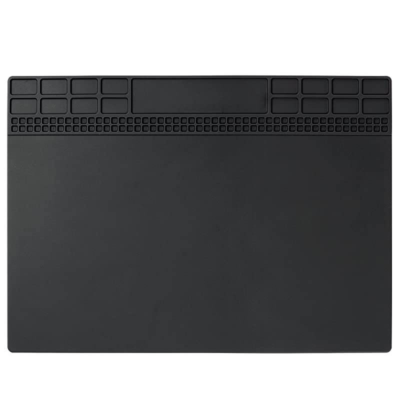 Mat, Premium Magnetic Silicone Repair Mat, Heat Resistant 932&deg;F Electronics Mat for Cellphone, Laptop, Computer, Solder Station Repair 13.8''x9.8'' Black