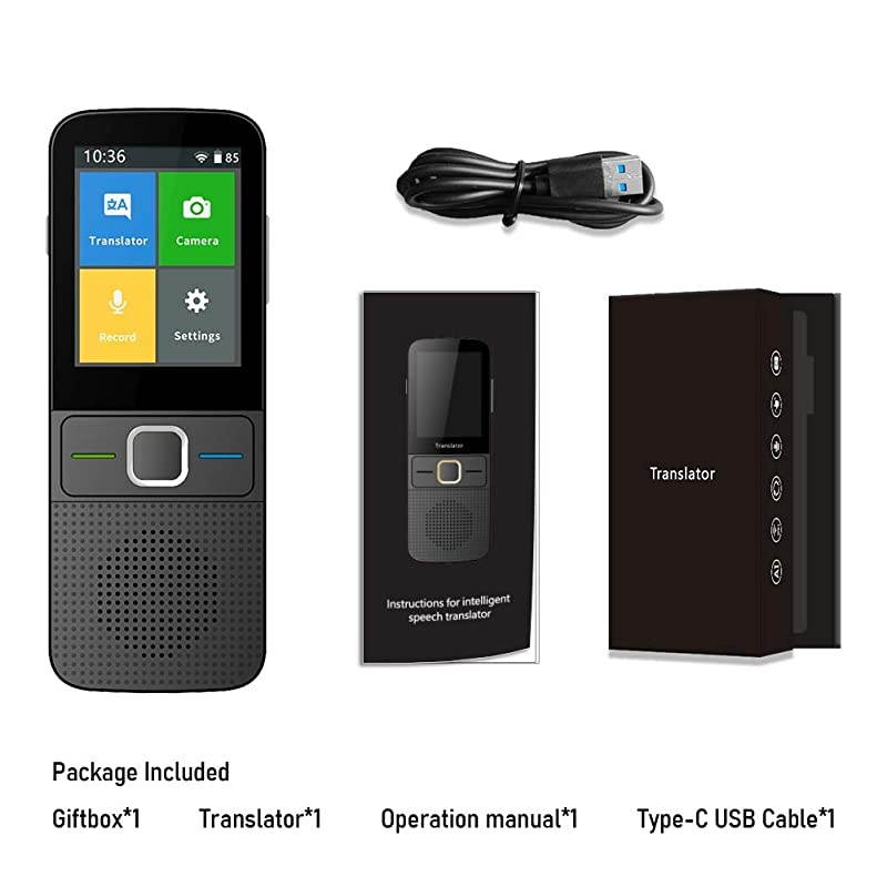 Translator Device Support All 138+ s Two Way WiFi/Hotspot/Offline Portable Voice Translator Device 2.4inch Touch Screen Camera Translation - Black