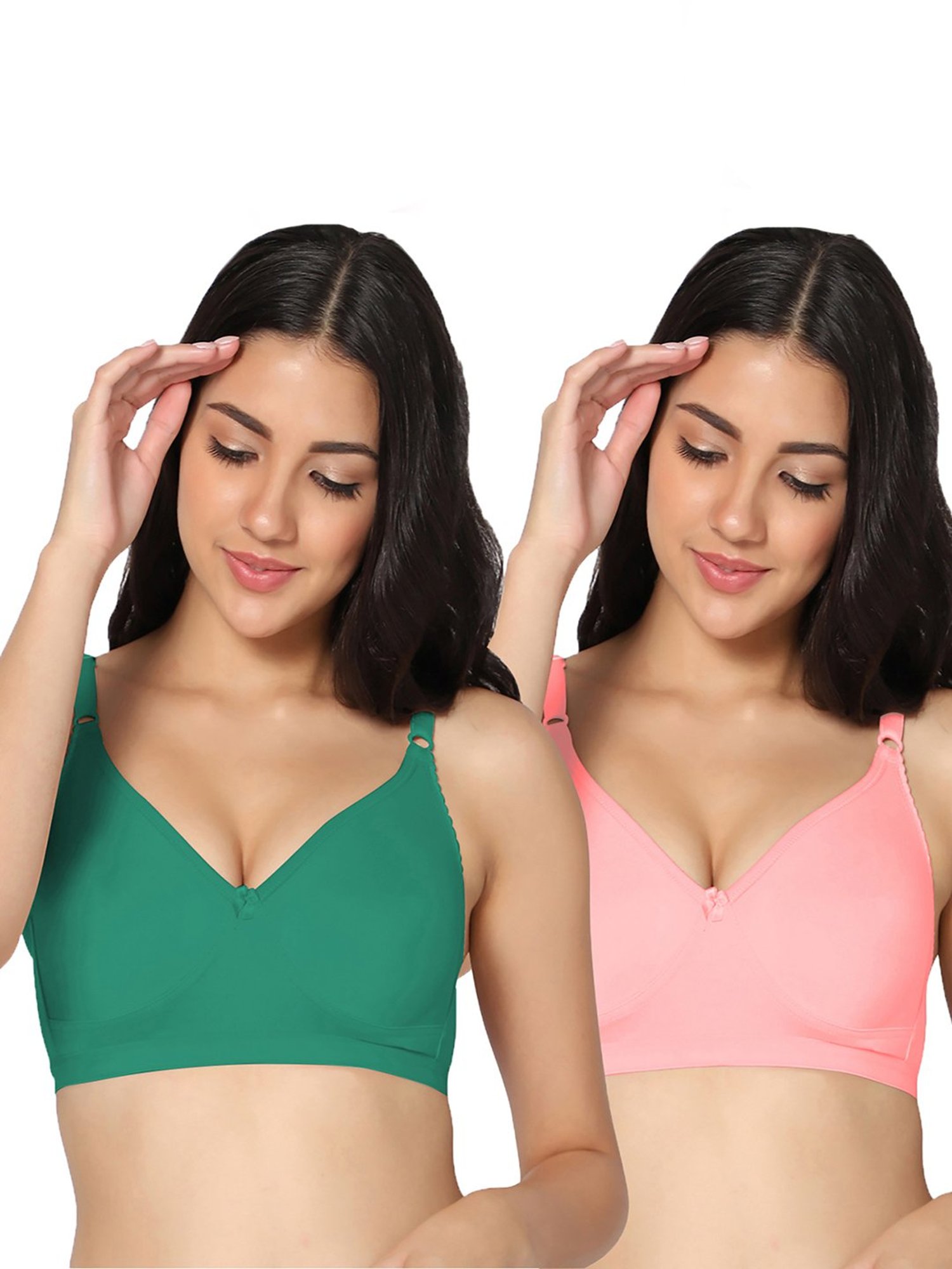 IN CARE Green & Pink Full Coverage Non-Wired T-Shirt Bra - Pack of 2