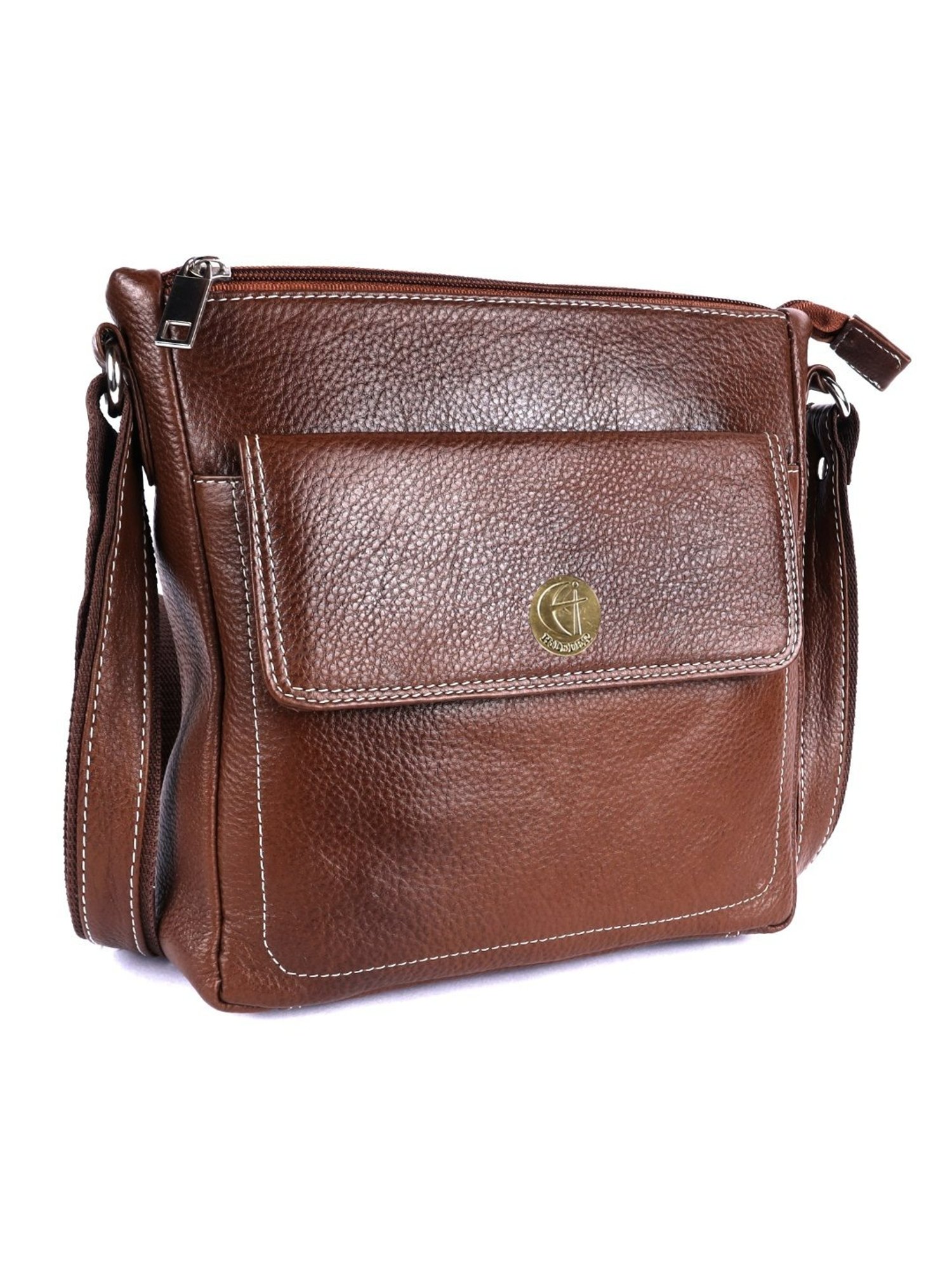 HiLEDER Brown Textured Medium Leather 8 inch Cross Body Bag