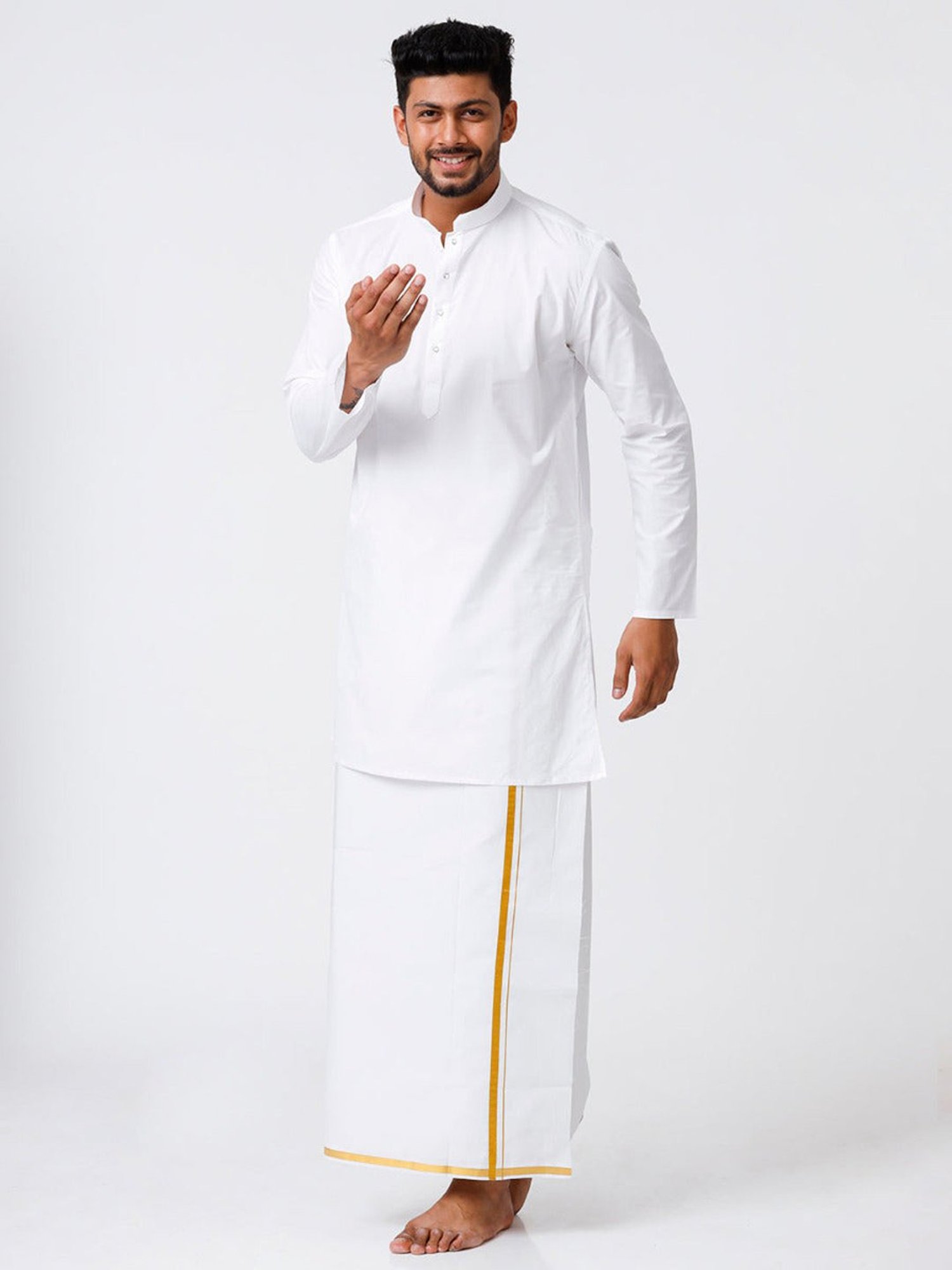 Ramraj White Cotton Regular Fit Kurta Set with Bottom