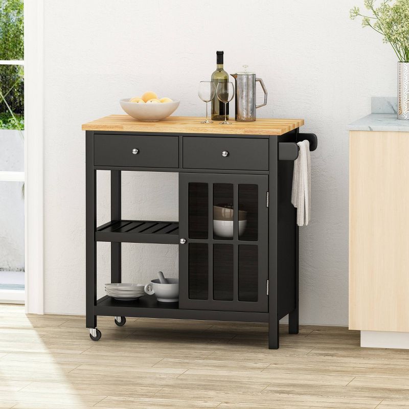 Byway Contemporary Kitchen Cart with Wheels Black/Natural - Christopher Knight Home