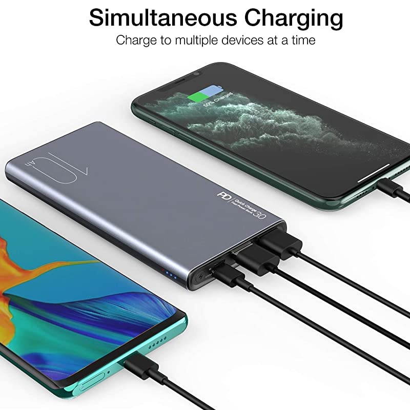 WB1 PD Portable Charger 10000mAh Slim and Light Fast Power Bank 18W High Charging Speed External Battery Pack with USB C Input/Output Compatiable for iPhone,iPad,Samsung,Gray