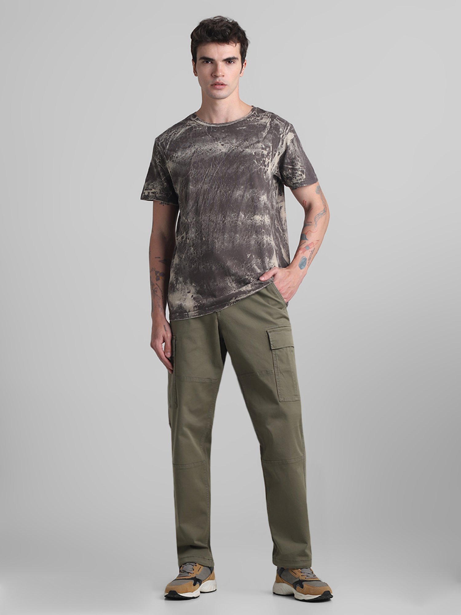 Jack & Jones Charcoal Regular Fit Cotton Crew T-Shirt