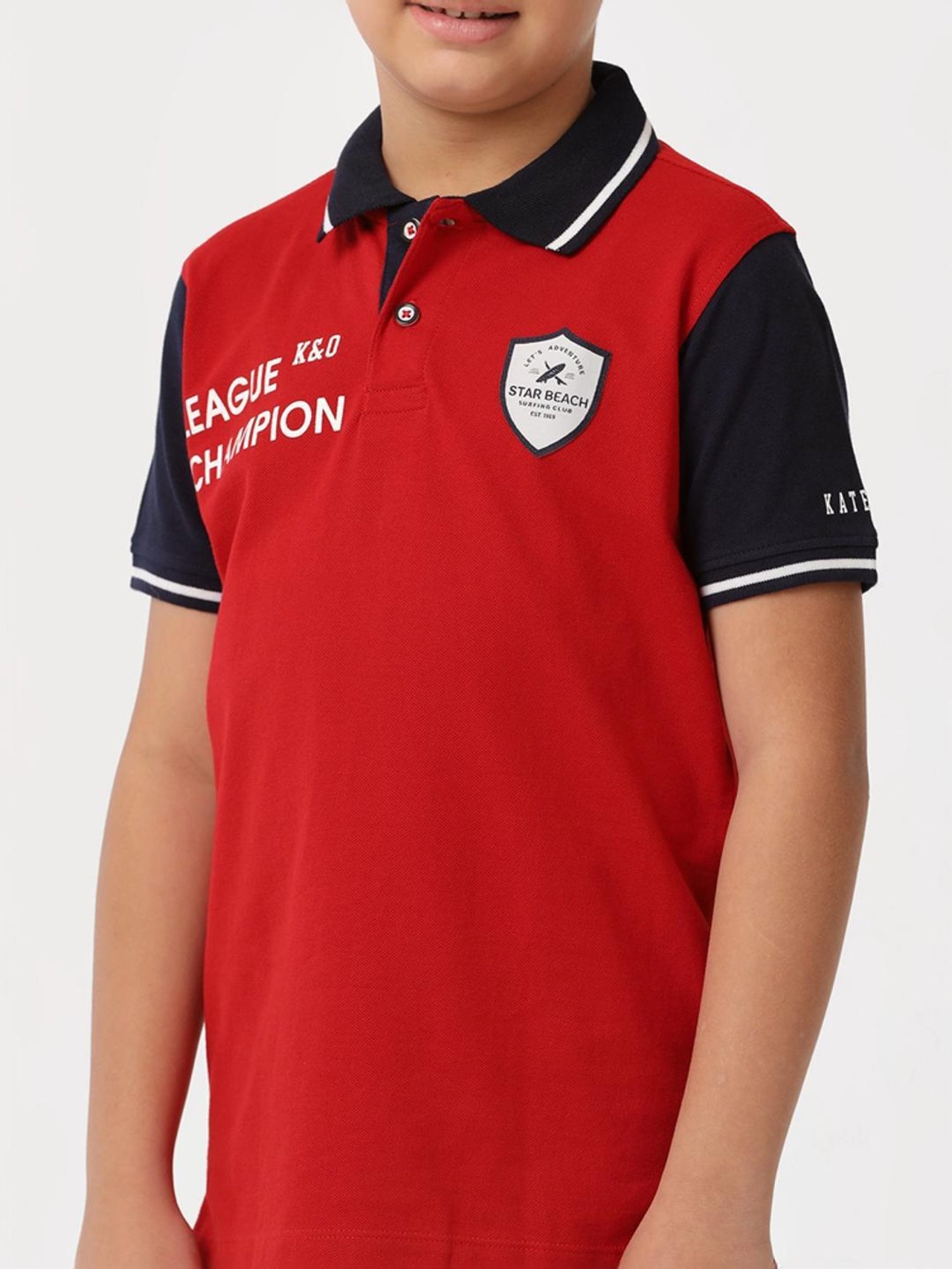 Kate & Oscar Kids Red & Black Cotton Printed Polo T-Shirt