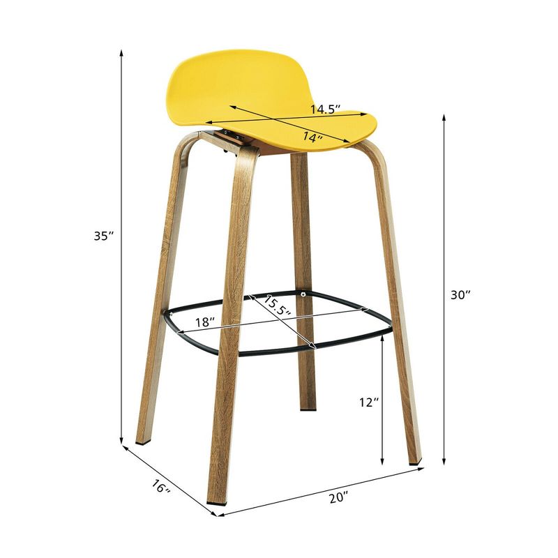 Costway Modern Set of 4 Barstools 30inch Pub Chairs w/Low Back & Metal Legs Yellow