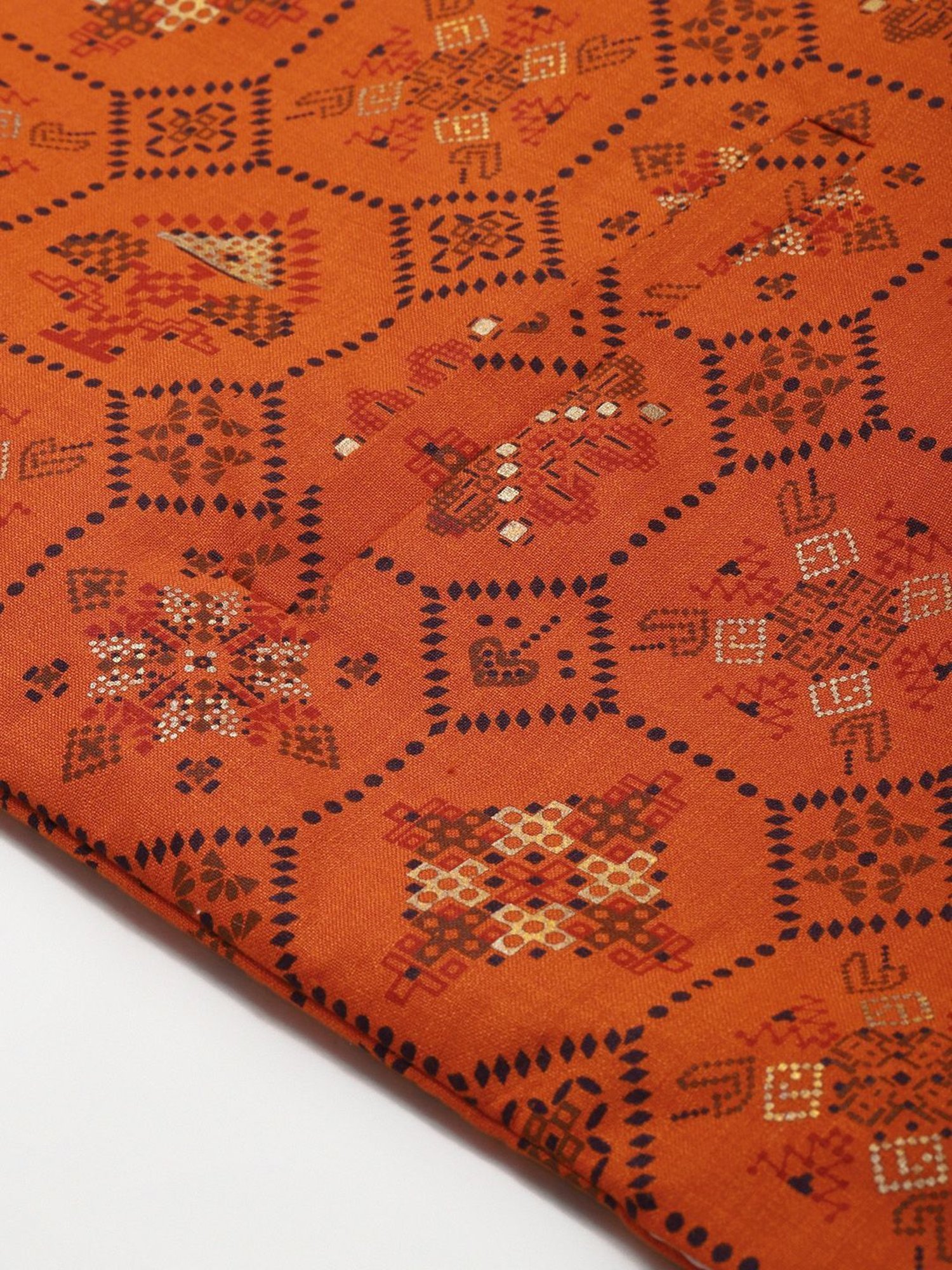 Sojanya Orange Cotton Linen Regular Fit Self Pattern Nehru Jacket