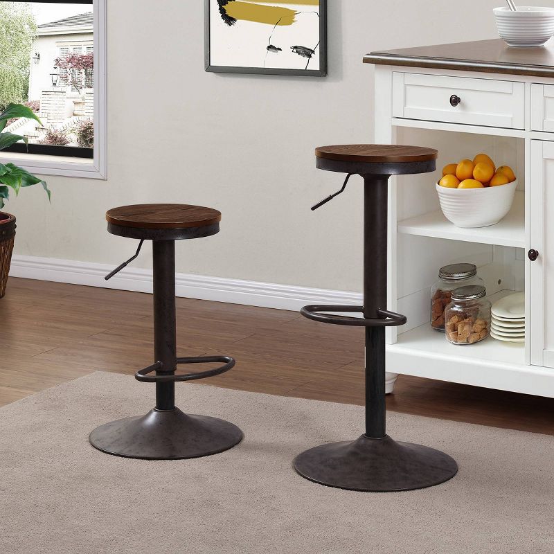 Set of 2 Baker Adjustable Industrial Stools Brown/Industrial Gray - Carolina Chair & Table