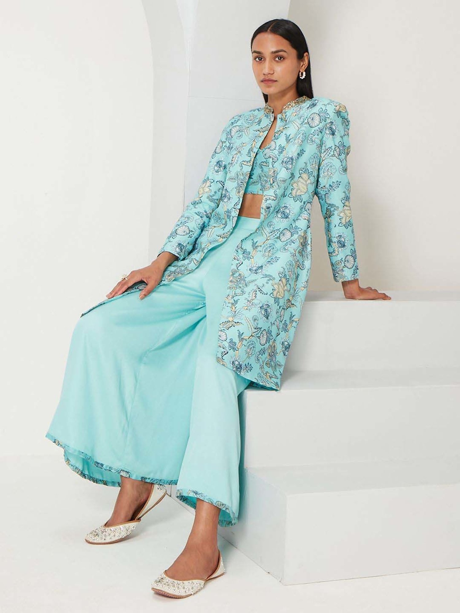 Ancestry Maya Blue Floral Print Jacket