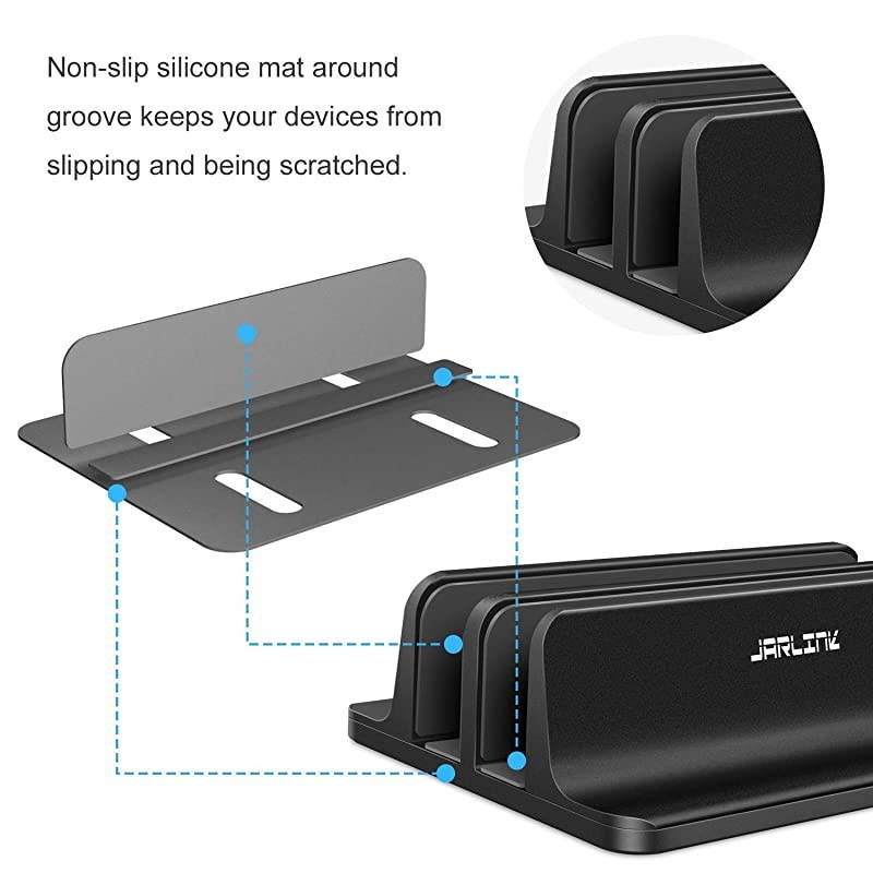 Upgraded Dock Version Vertical Laptop Stand Double Desktop Stand Adjustable Laptop Holder up to 173 inches Compatible with All MacBook ProAirMicrosoft Surface Black