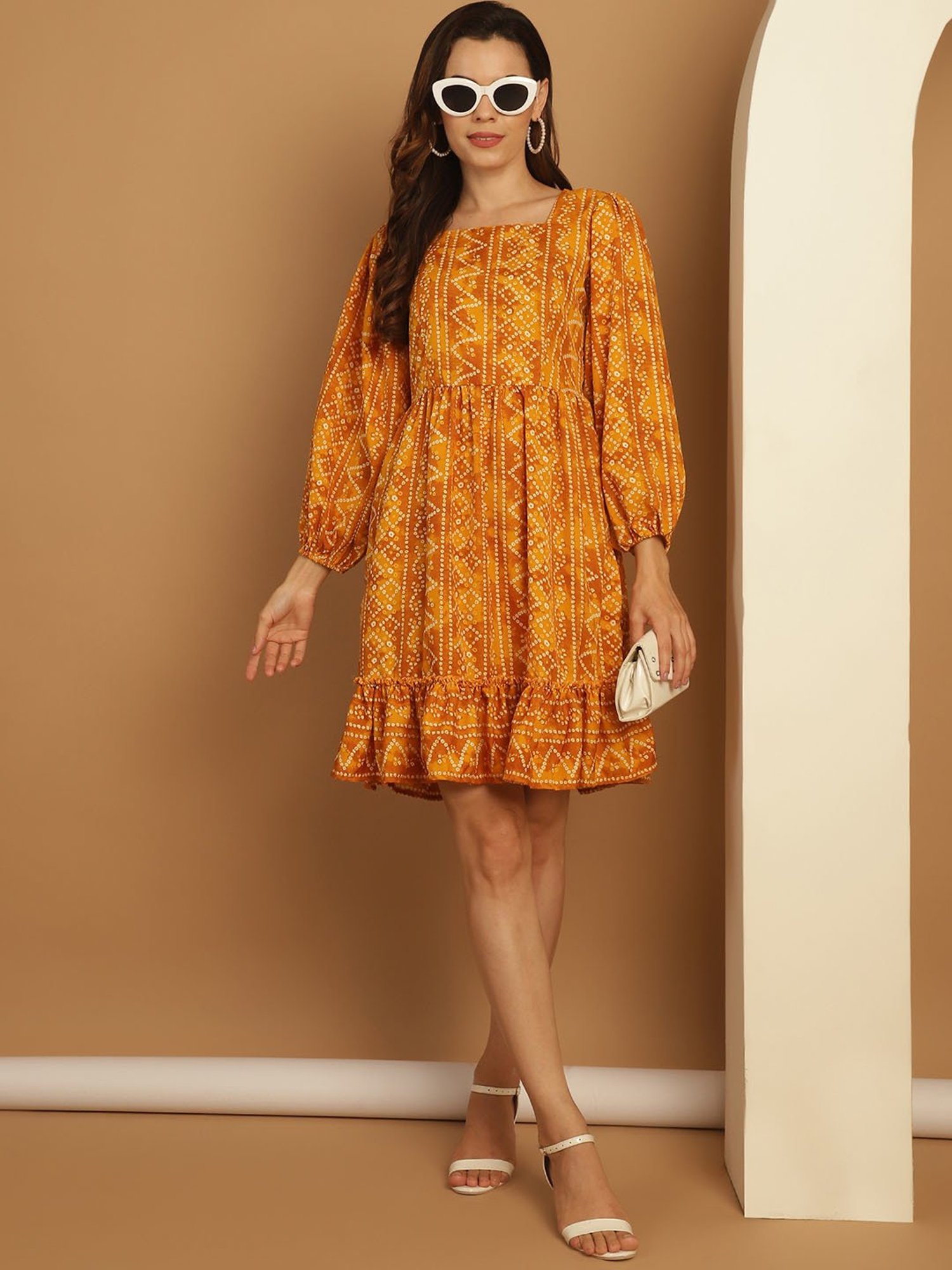 Indian Needle Yellow Printed Ethnic Dress