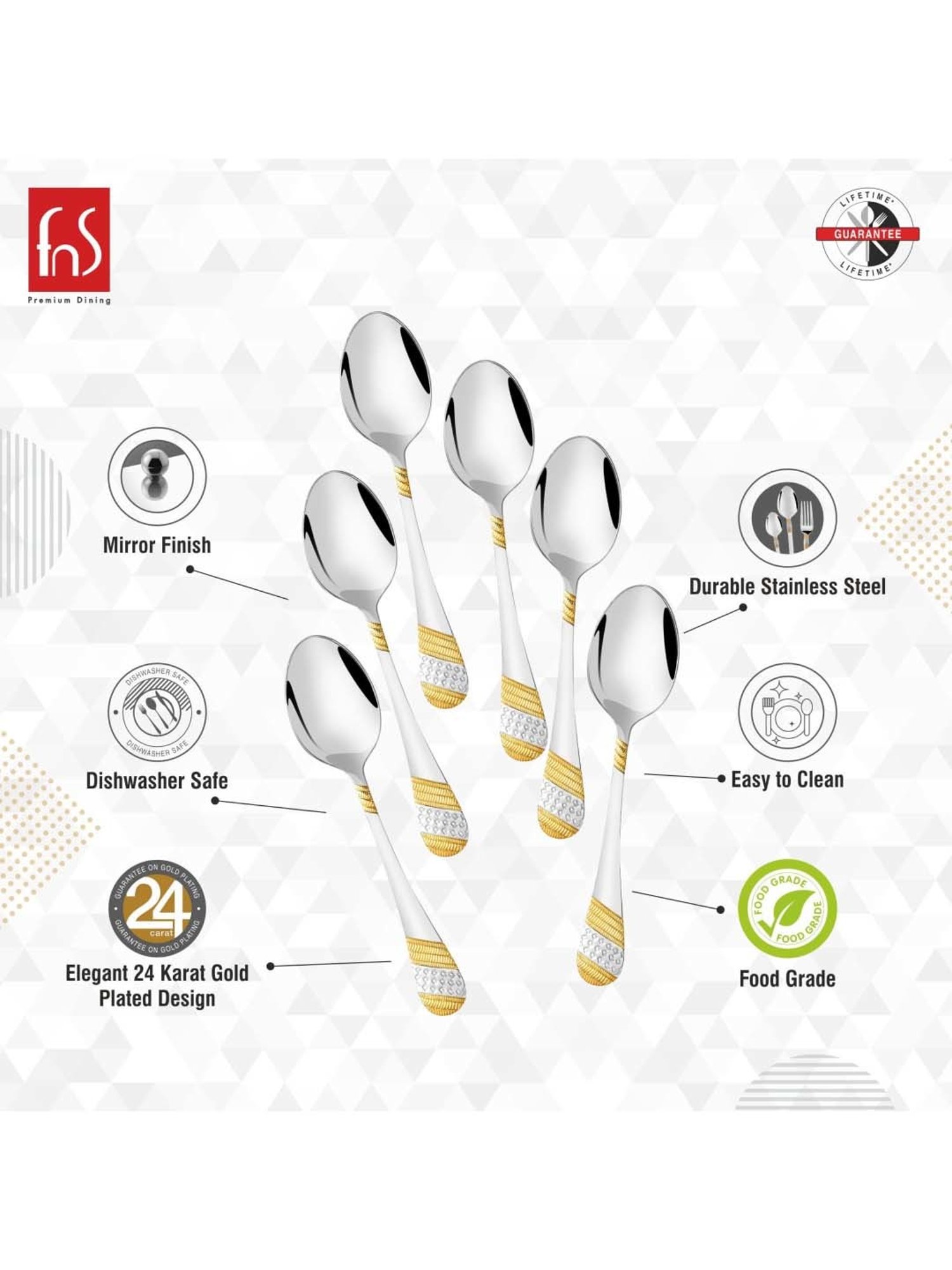 FnS Imperio Silver & Gold Stainless Steel Tea Spoon - Set of 6