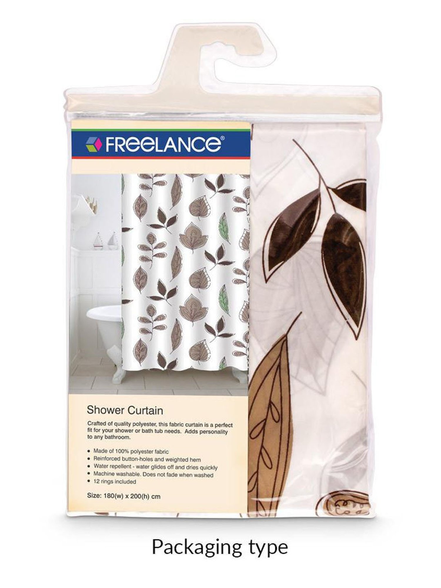 Freelance White Polyester Set of 1 Shower Curtain