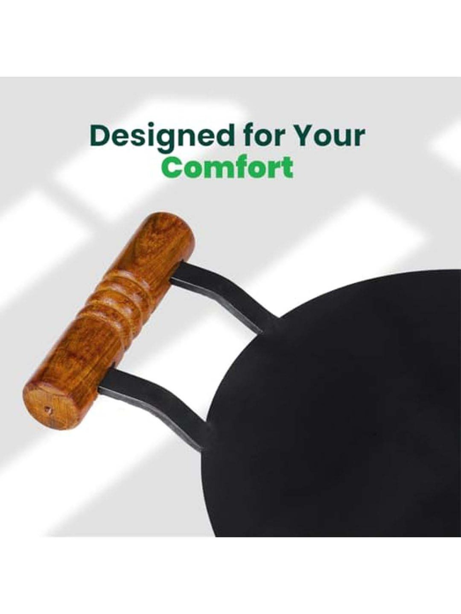 The Indus Valley Black Iron Induction Friendly 30.4cm Round Tawa With Wooden Handle