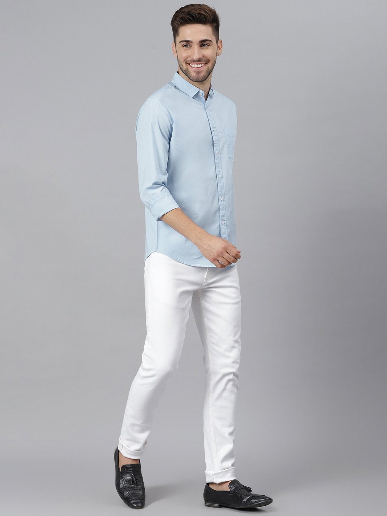 Dennis Lingo Blue Cotton Slim Fit Shirt