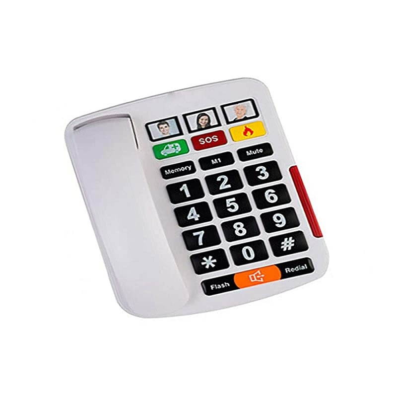 Big Button Corded Phone with 3 OneTouch Speed Dials + Headphone Compatible + Picture Phone Dialing for Seniors Desktop Only Not Wall Mountable Color White