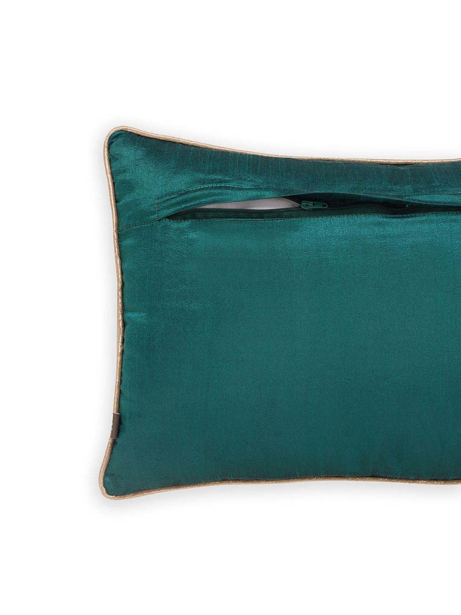 Pure Home and Living Teal Velvet Zari Embroidered Rectangular Cushion Cover