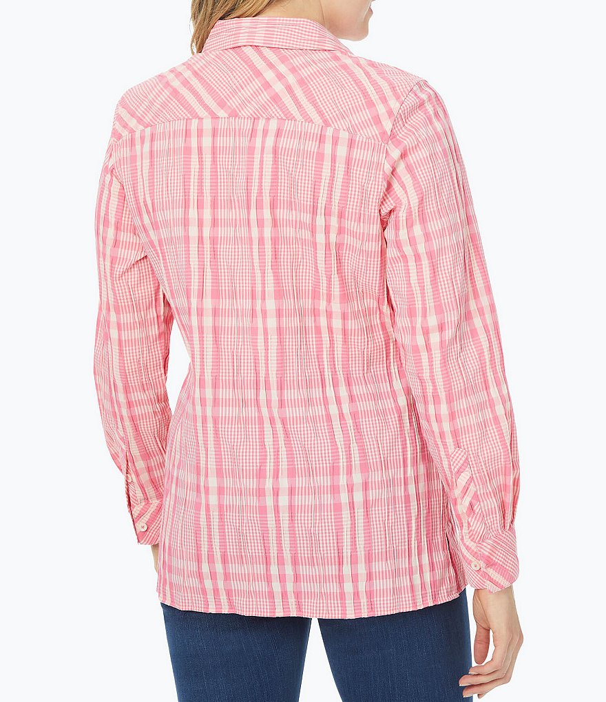 Foxcroft Plus Size Journey Point Collar Long Sleeve Plaid Button Front Shirt