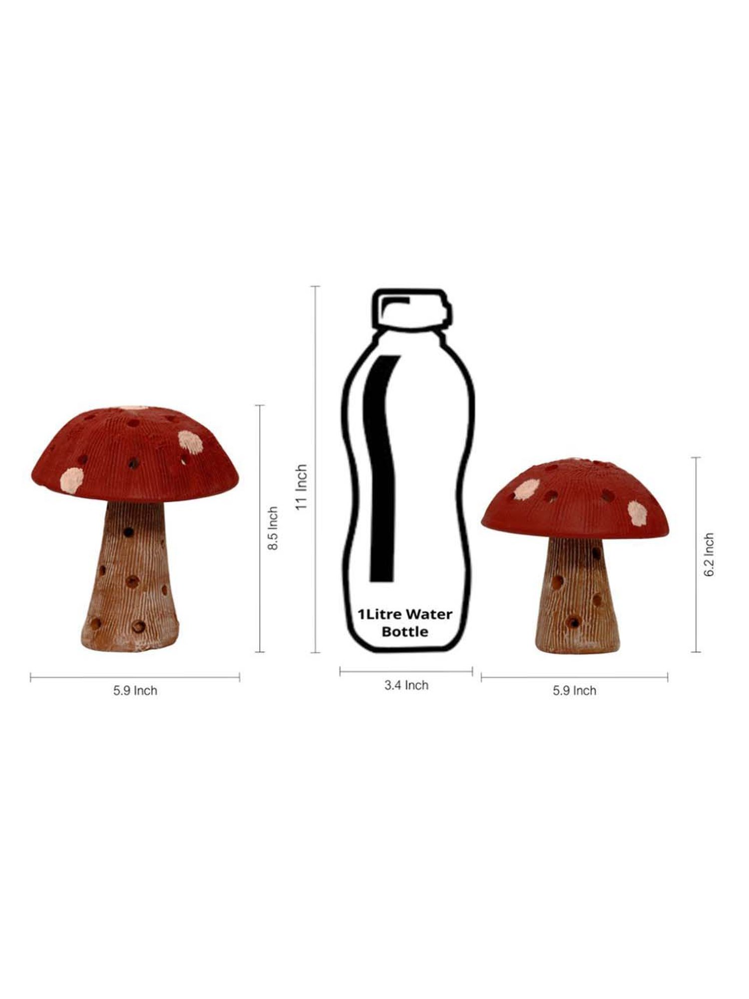 ExclusiveLane Terracotta Handpainted Garden Mushroom Set In Red