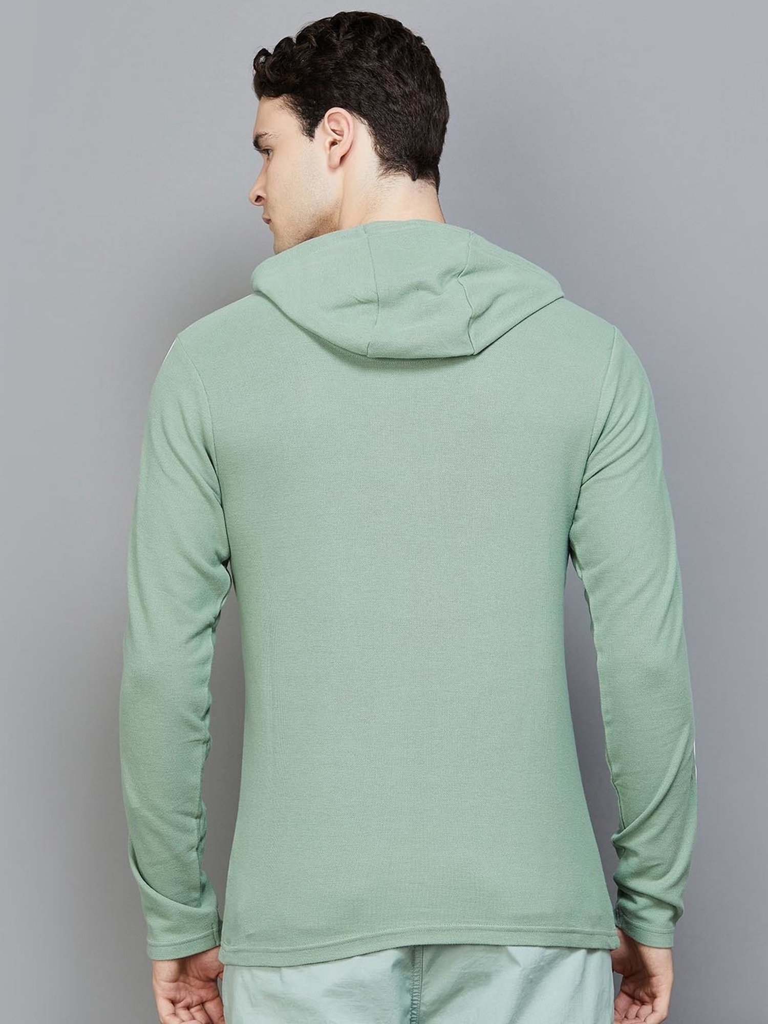 BOSSINI Sage Green Regular Fit Printed Hooded T-Shirt