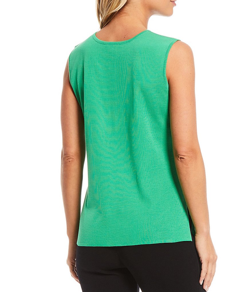 Misook Sleeveless Jewel Neck Side Slit Tank