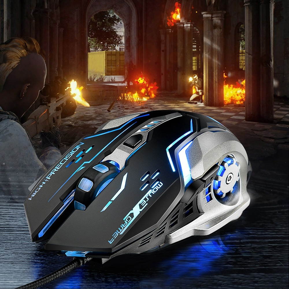 Y-FRUITFUL Gaming Mouse Ergonomic Wired Mouse 8-Key LED 6400 DPI Optical Macro Programmable USB Computer Mouse Wired Gaming Mouse with Backlight for PUBG FPS