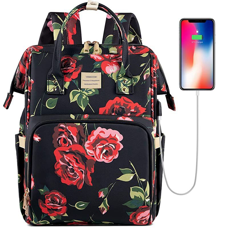 Backpack,15.6 Inch Stylish College School Backpack with USB Port Charging, Water Resistant Casual Daypack Backpack for Women/Girls/Business/Travel (Flower3)