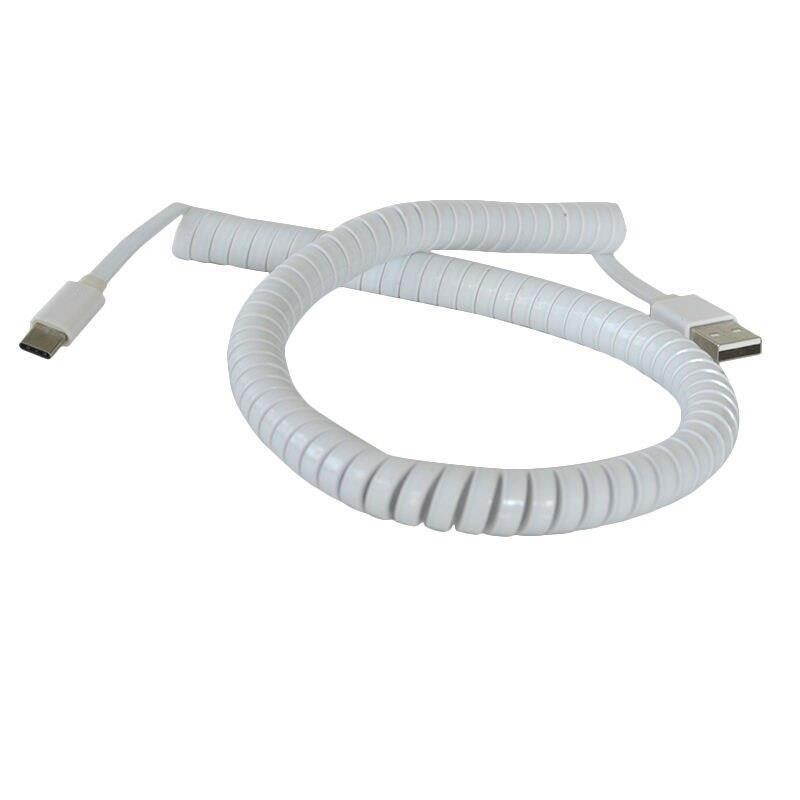 Type-C 3.1 Male to USB 2.0 A Male Adapter Data Sync Coiled Cable Adapter White  10FT  3M