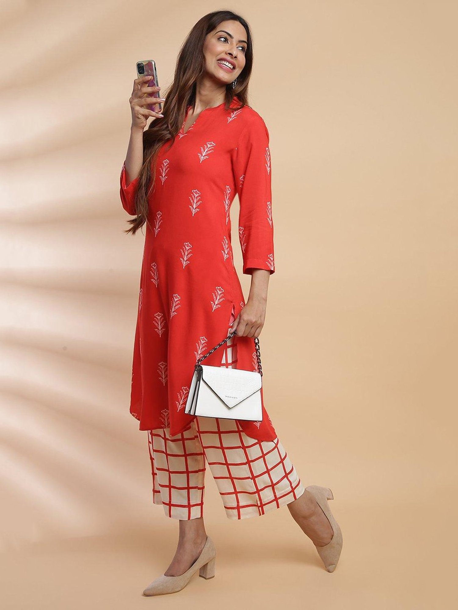 Biba Red & Cream Printed Kurta & Palazzo Set