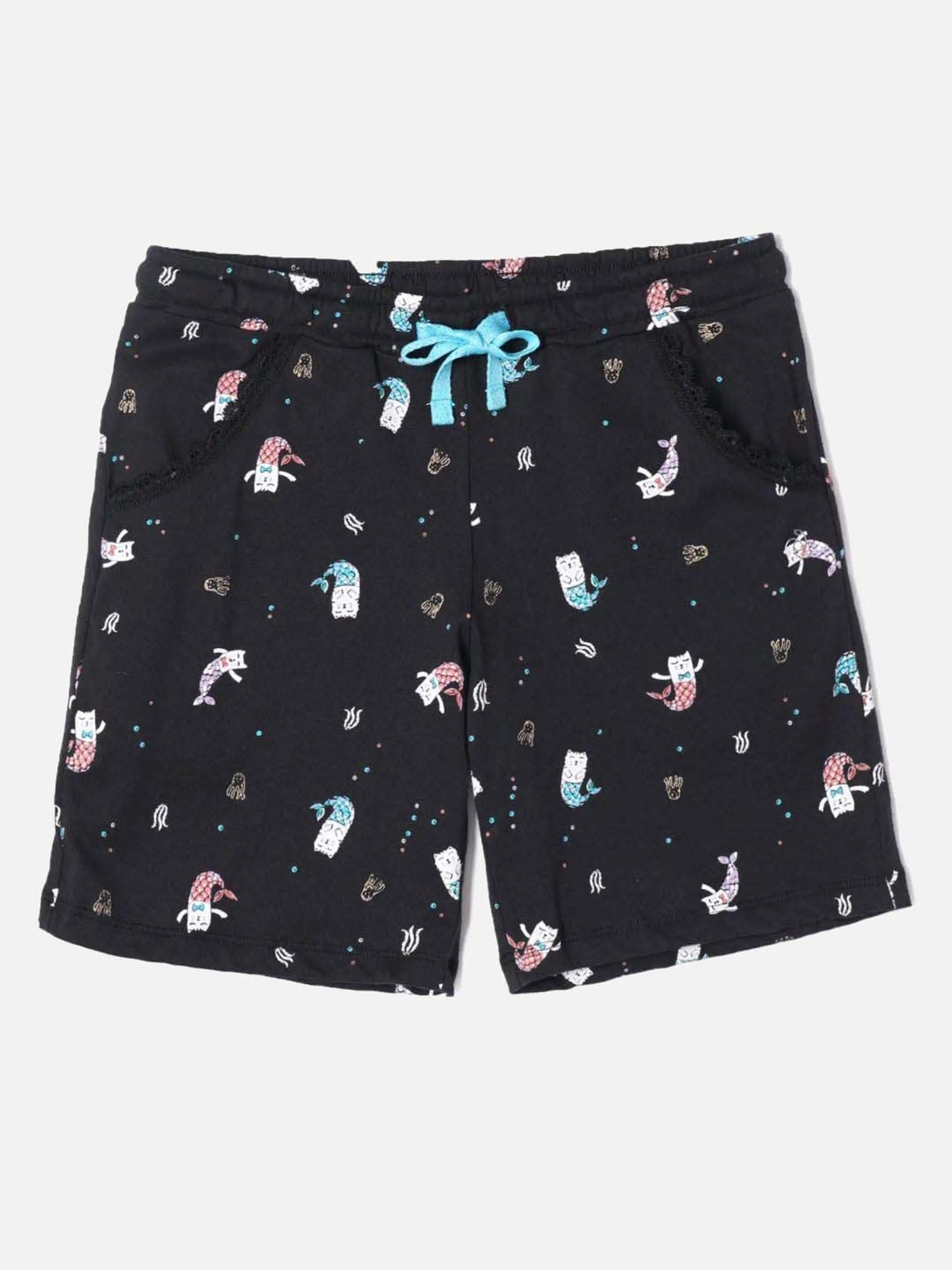 Jockey Girls Black Printed Shorts