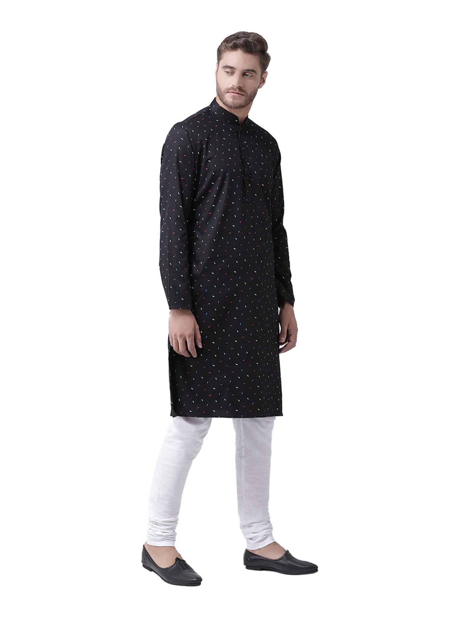 Deyann Black Printed Linen Full Sleeves Kurta Set