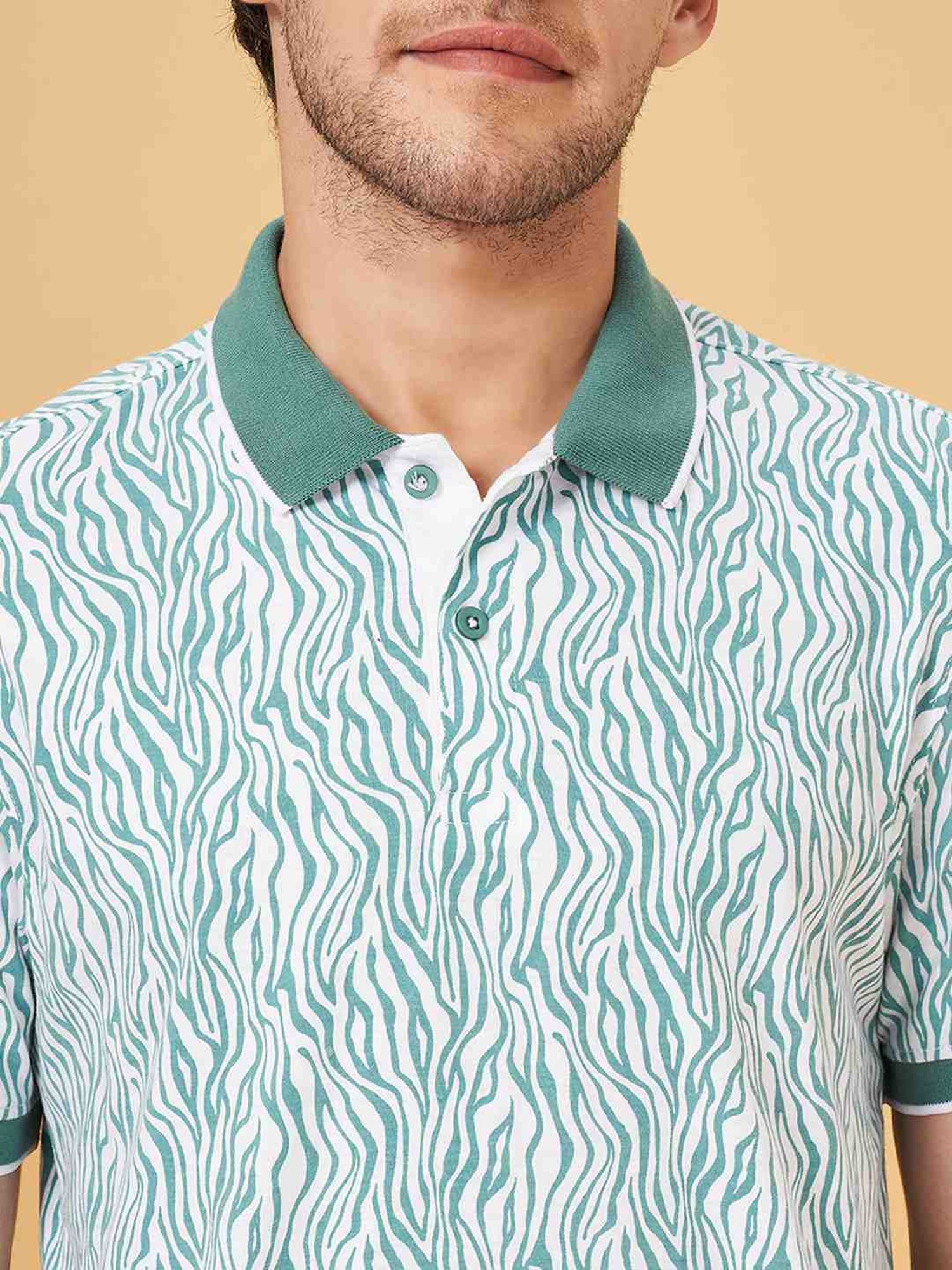 Byford By Pantaloons Blue Cotton Slim Fit Printed Polo T-Shirt