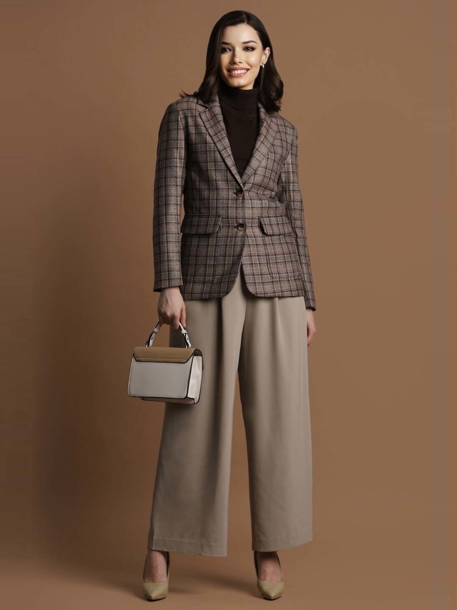 Allen Solly Grey Chequered Blazer